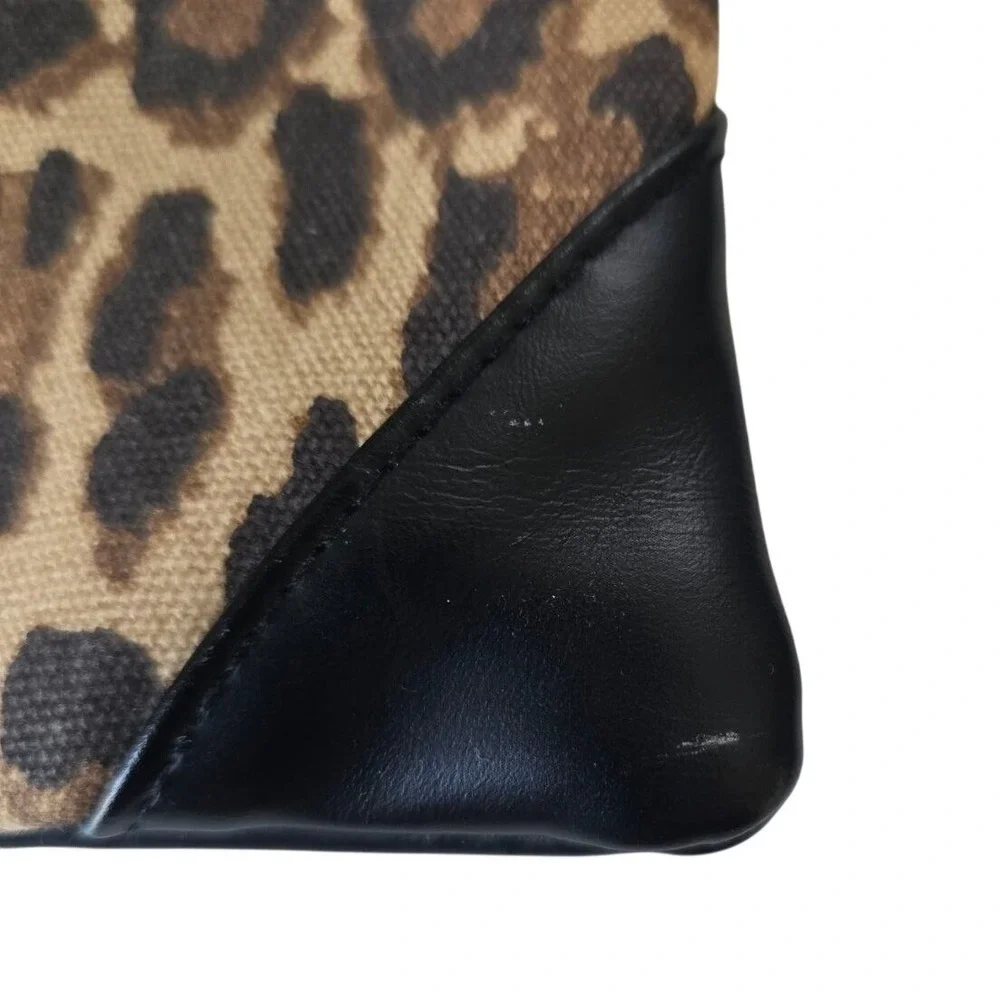 Funky Monkey Leopard Print Canvas Black Faux Leather Wristlet‎ Clutch Tassel Bag